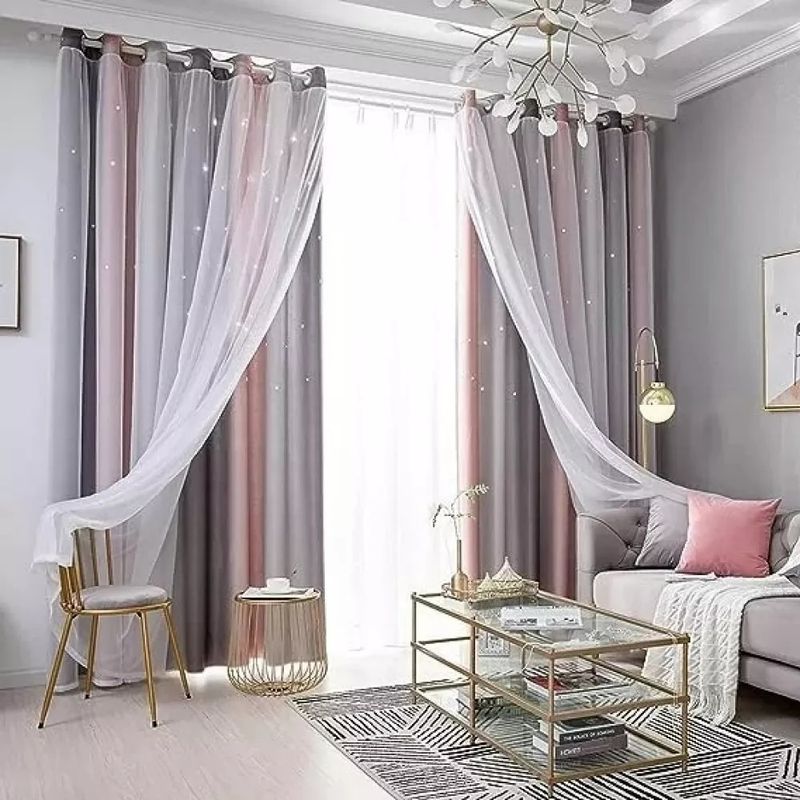MUNDO MAGIA - Termicas Cortina Blackout 2 Paños De 132x210cm Rosa + Gris