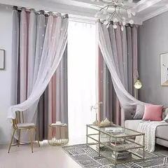 MUNDO MAGIA - Termicas Cortina Blackout 2 Paños De 132x210cm Rosa + Gris