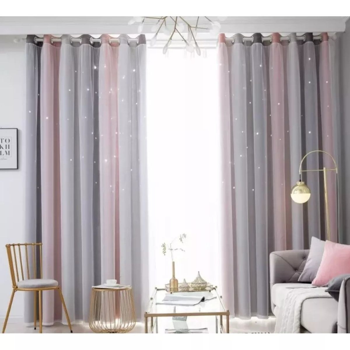 MUNDO MAGIA - Termicas Cortina Blackout 2 Paños De 132x210cm Rosa + Gris