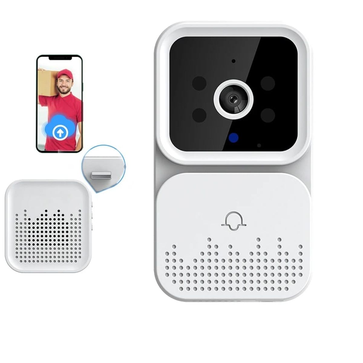 GENERICO - Mini Timbre Inalambrico Wifi Full Hd Videoportero Seguridad