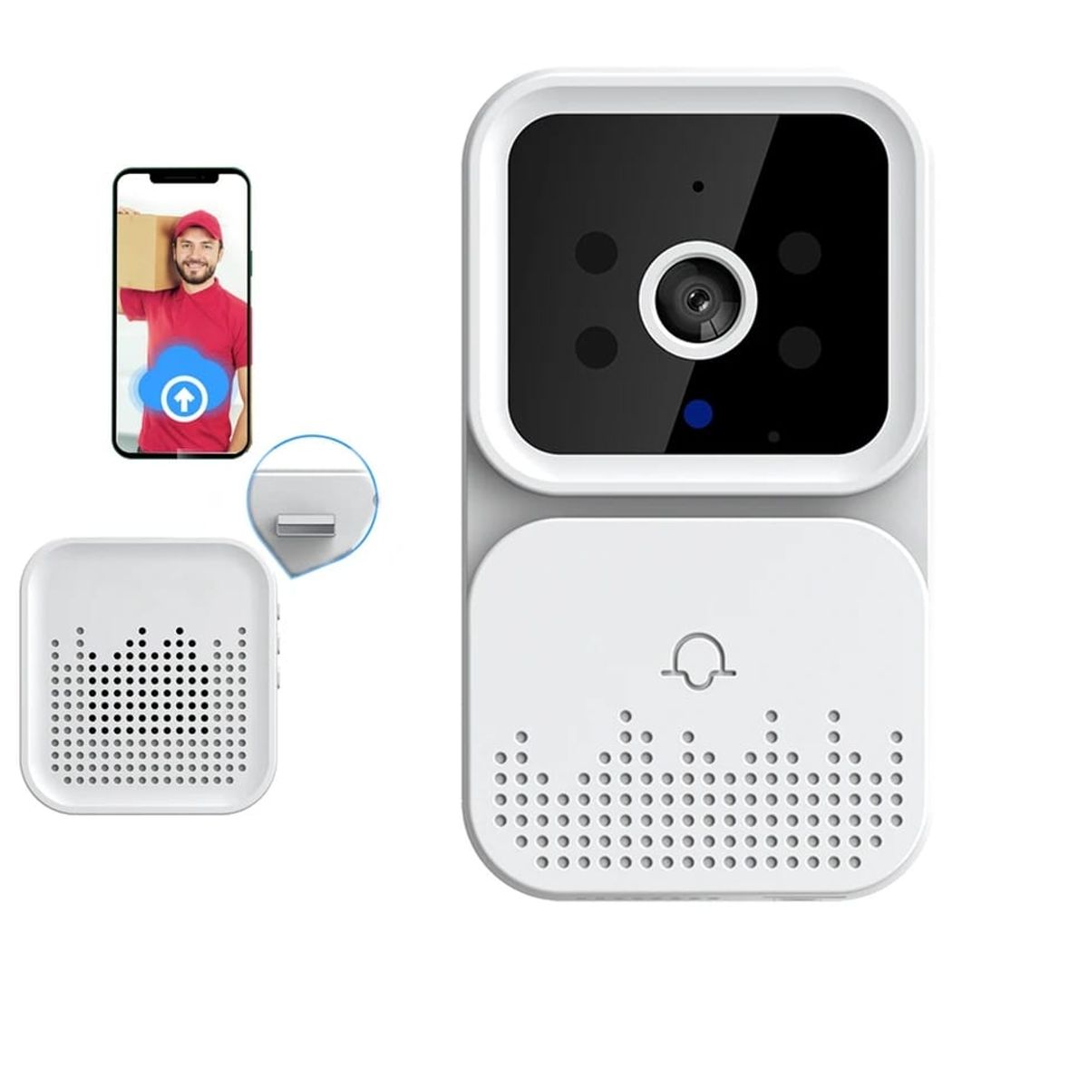 GENERICO - Mini Timbre Inalambrico Wifi Full Hd Videoportero Seguridad