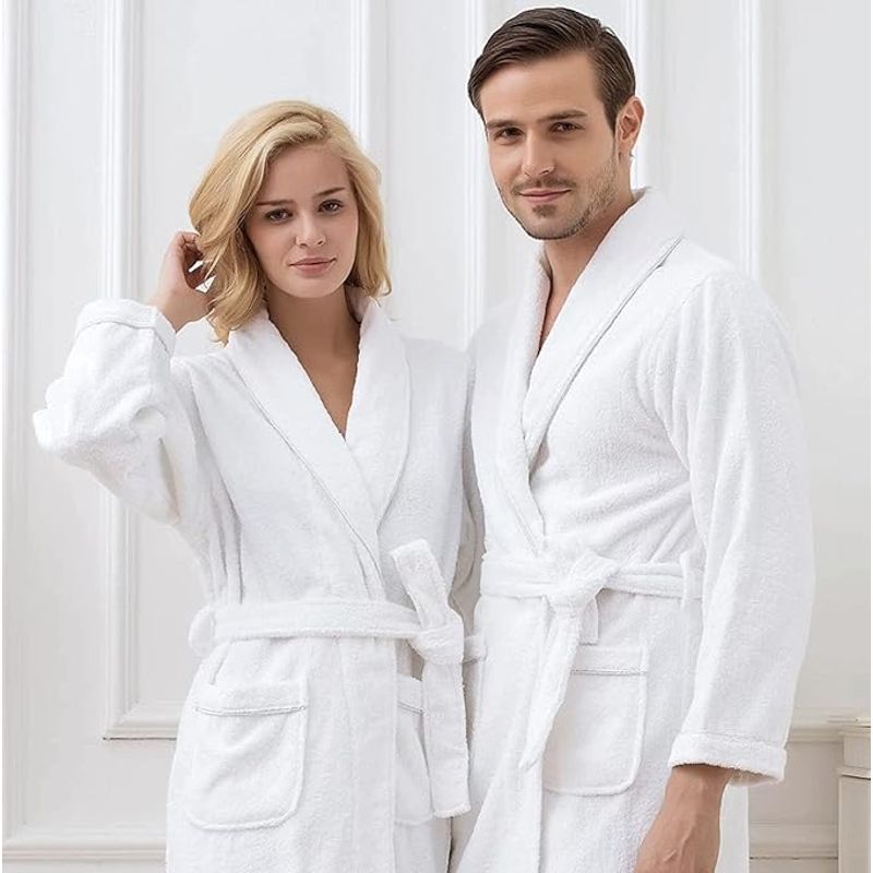 SPA ESSENTIALS - BATA BAÑO BLANCA SPA DUCHA SAUNA  ALGODON PREMIUM 1050G