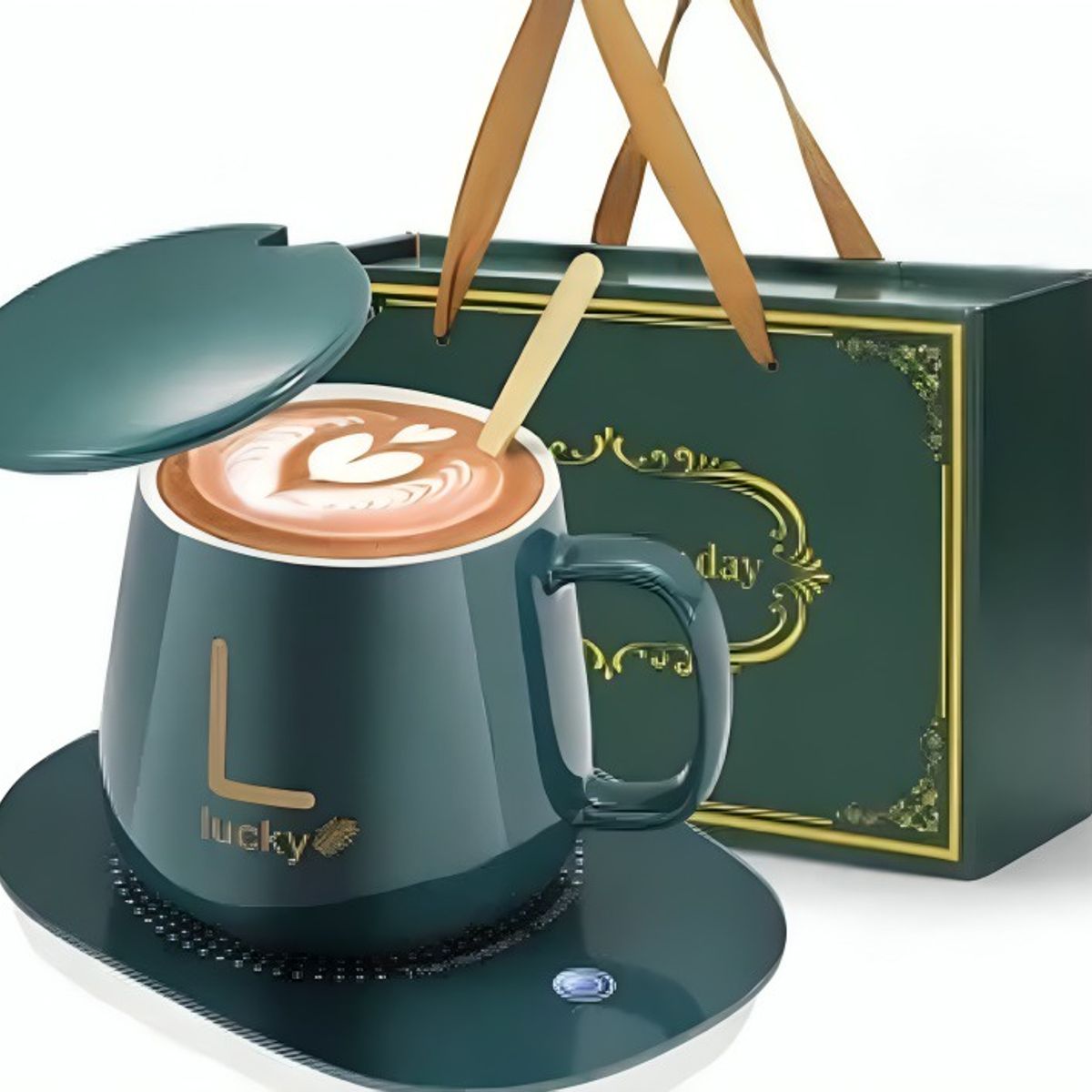 OEM - TAZA DE CAFÉ Y PLATO CON CALENTAMIENTO  - VERDE