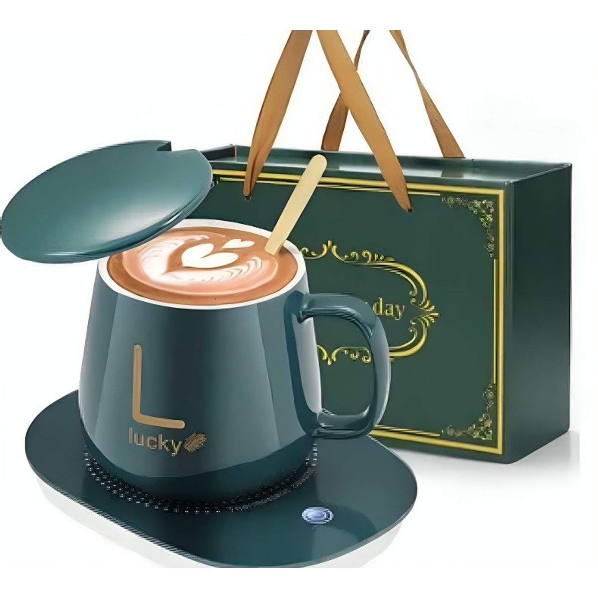 OEM - TAZA DE CAFÉ Y PLATO CON CALENTAMIENTO  - VERDE