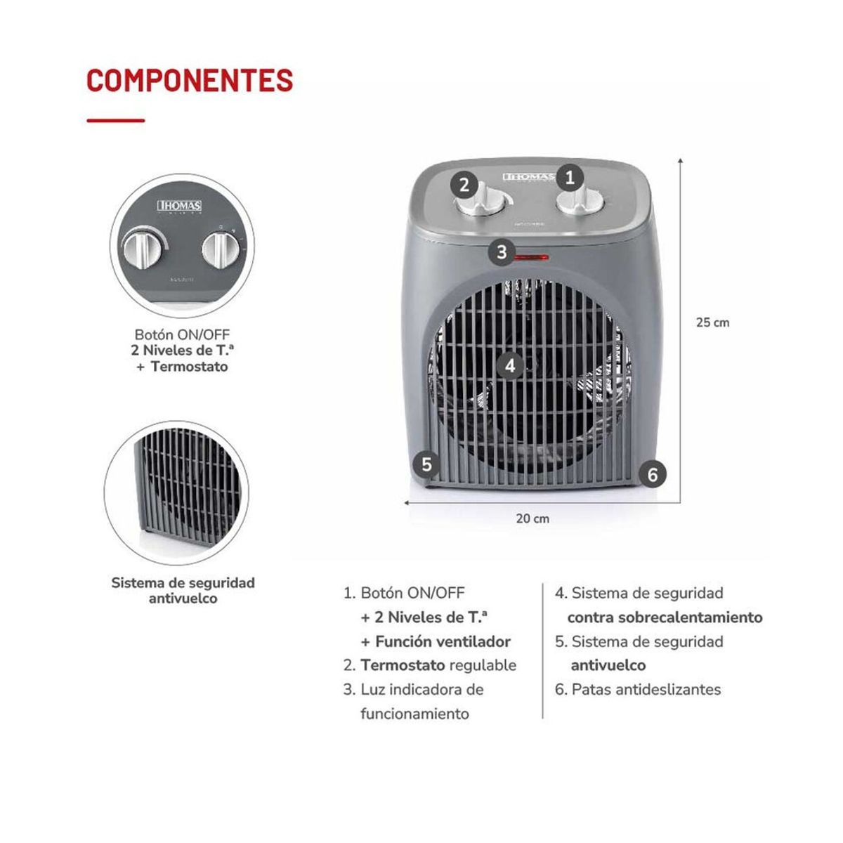 THOMAS - Calefactor Termoventilador Thomas TH-FH28 2000W