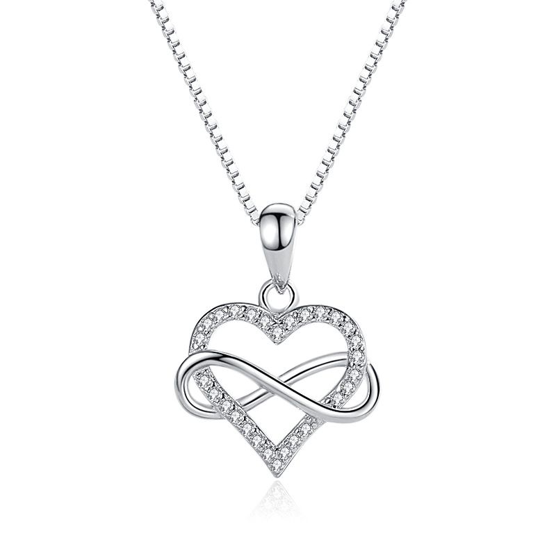 KUANGYE - Collar Mujer Cadena Bañado en plata Colgante Corazón Amor Infinito