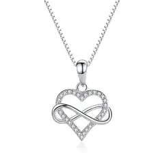KUANGYE - Collar Mujer Cadena Bañado en plata Colgante Corazón Amor Infinito