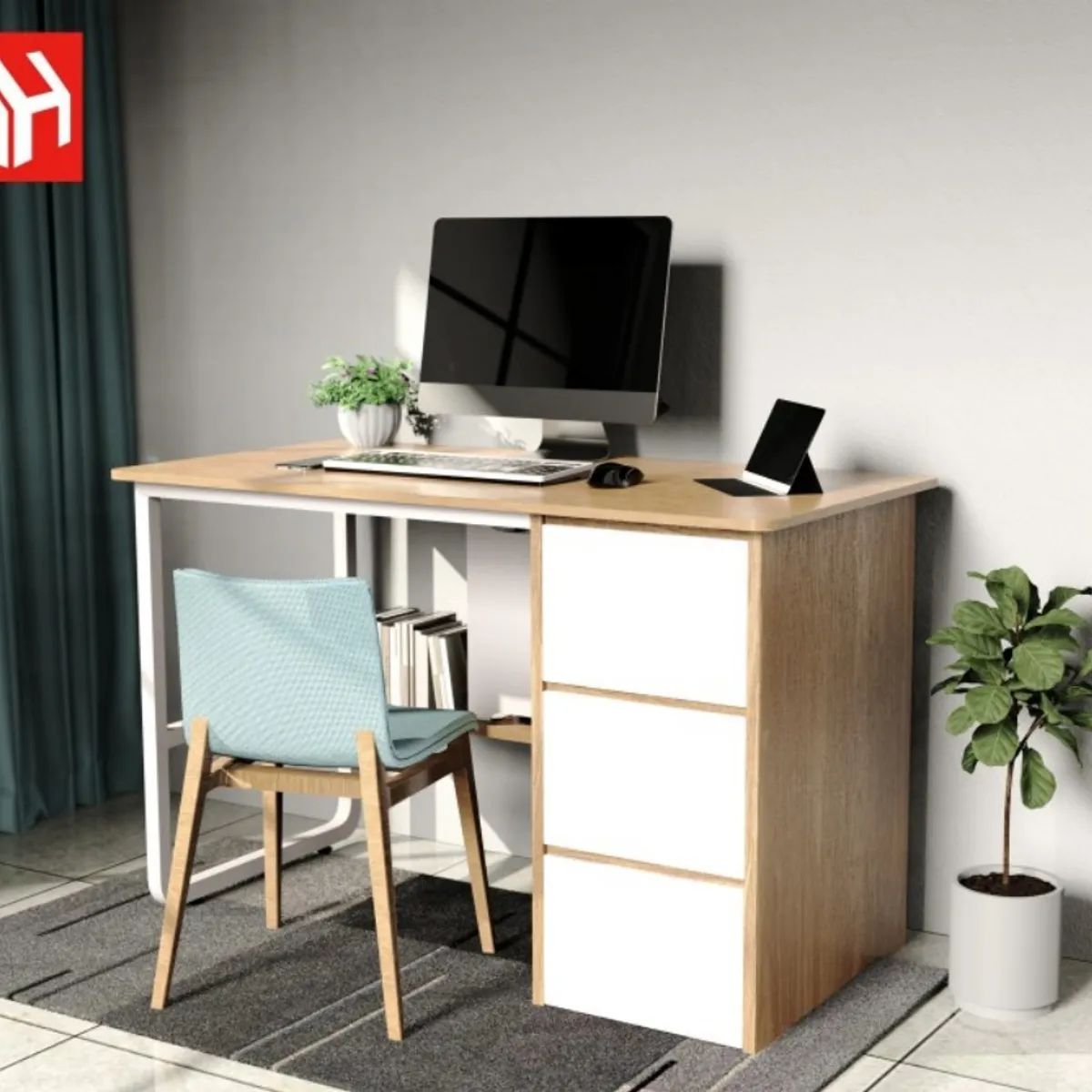 ANYHOGAR - Escritorio Pata Metal Oficina Cajon 100x50x74cm