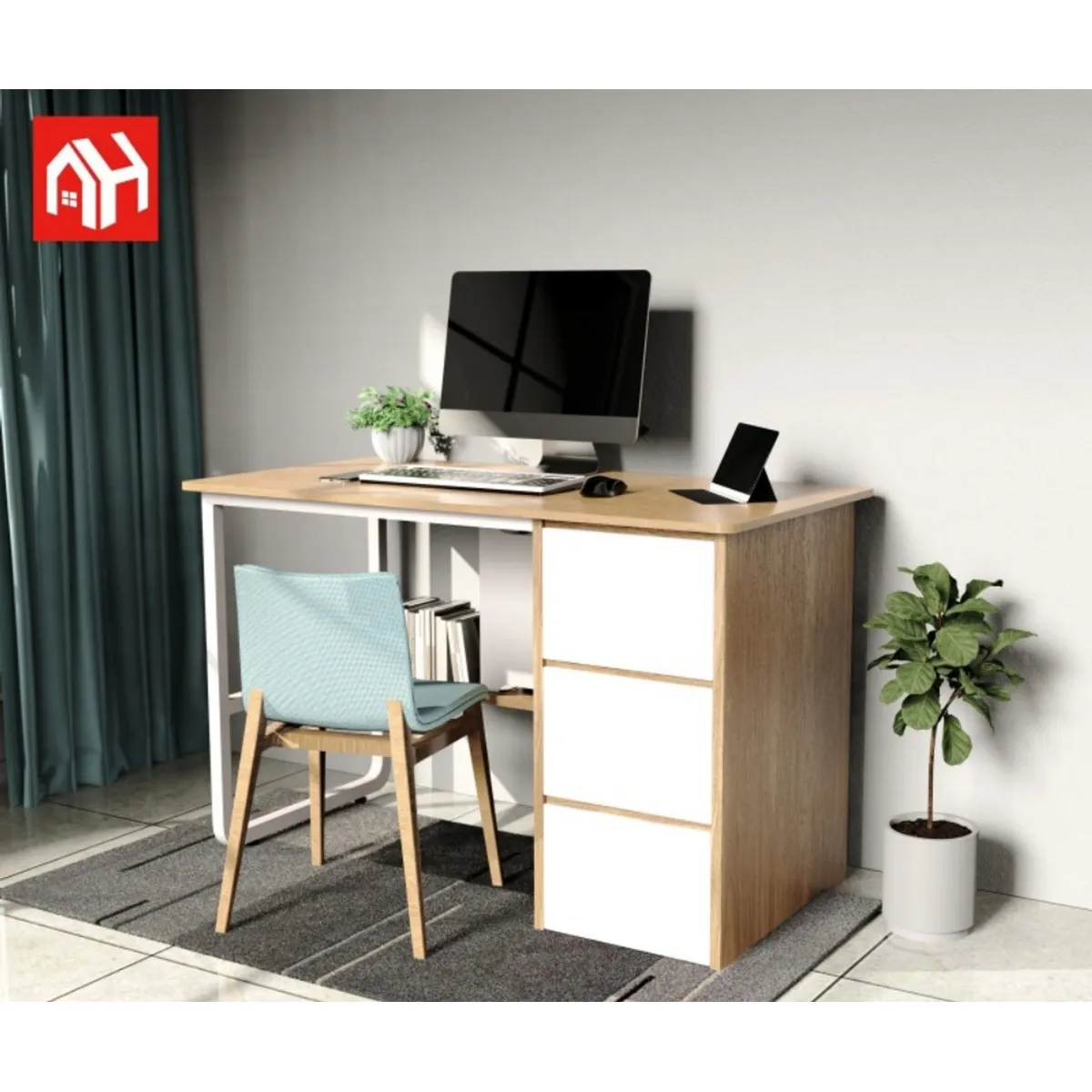 ANYHOGAR - Escritorio Pata Metal Oficina Cajon 100x50x74cm