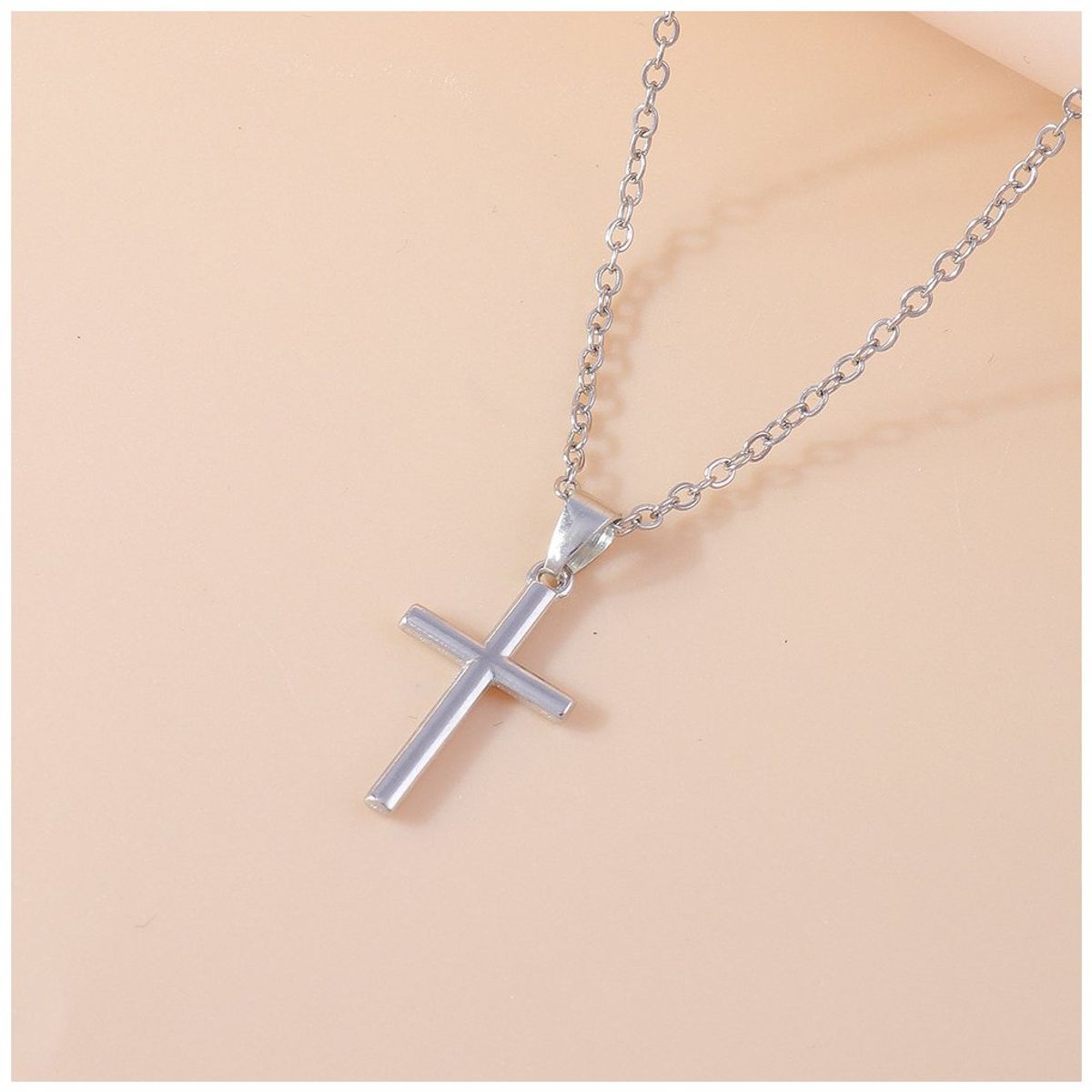 KUANGYE - Collar Cadena Mini Cruz Mujer Niña Niño Bañado en plata + Caja Reg