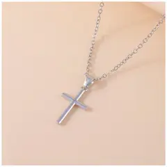 KUANGYE - Collar Cadena Mini Cruz Mujer Niña Niño Bañado en plata + Caja Reg