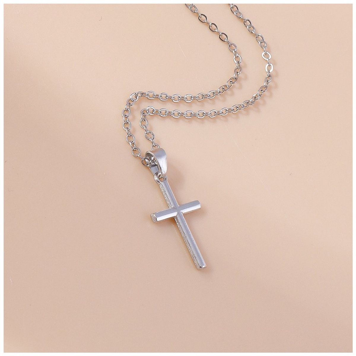 KUANGYE - Collar Cadena Mini Cruz Mujer Niña Niño Bañado en plata + Caja Reg