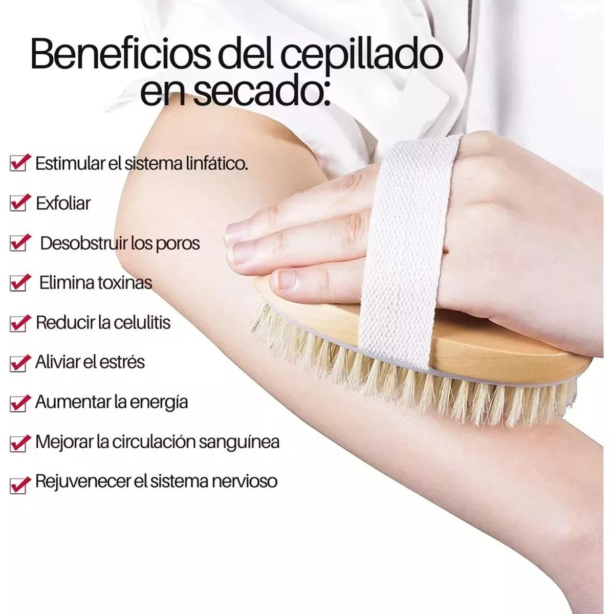 KUANGYE - Cepillo De Cuerpo Seco Corporal Ovalado Cerdas Naturales