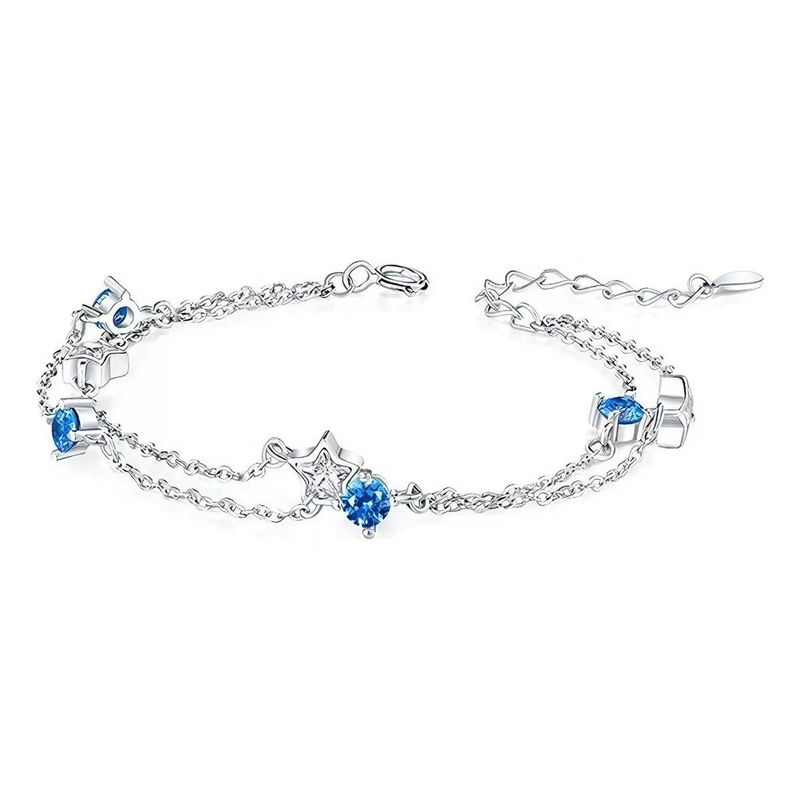 KUANGYE - Pulsera Bañado en plata Ajustable Doble Capa Estrella Largo 19 cm