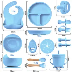 VIDITA - Set Alimentacion Bebe 11pcs Plato Silicona Bebé Azul
