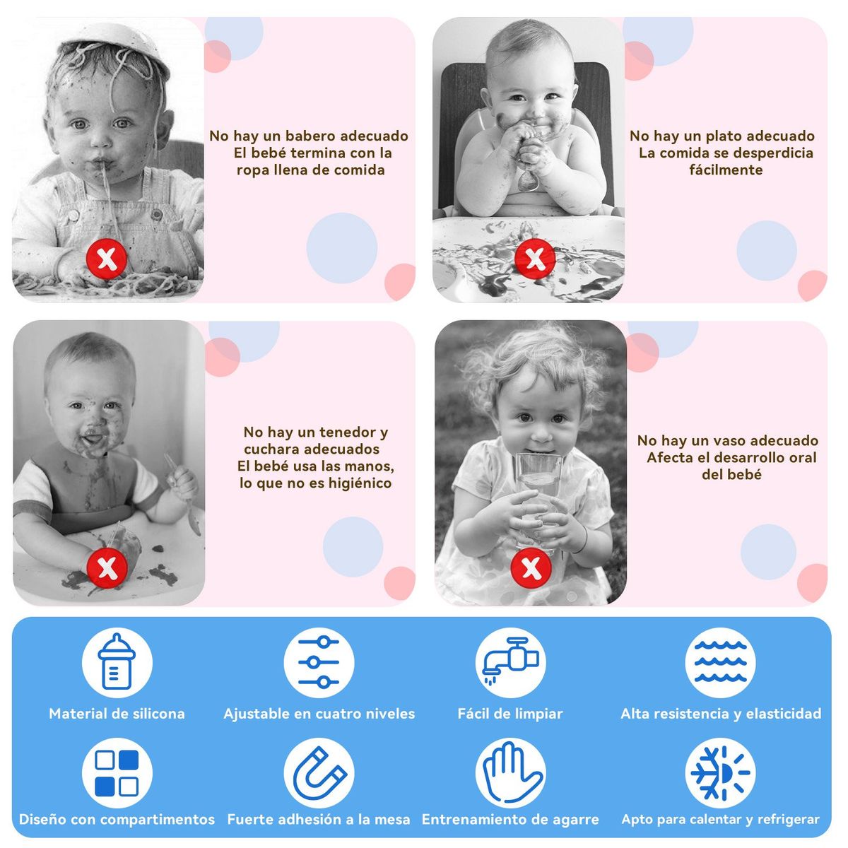 VIDITA - Set Alimentacion Bebe 11pcs Plato Silicona Bebé Azul