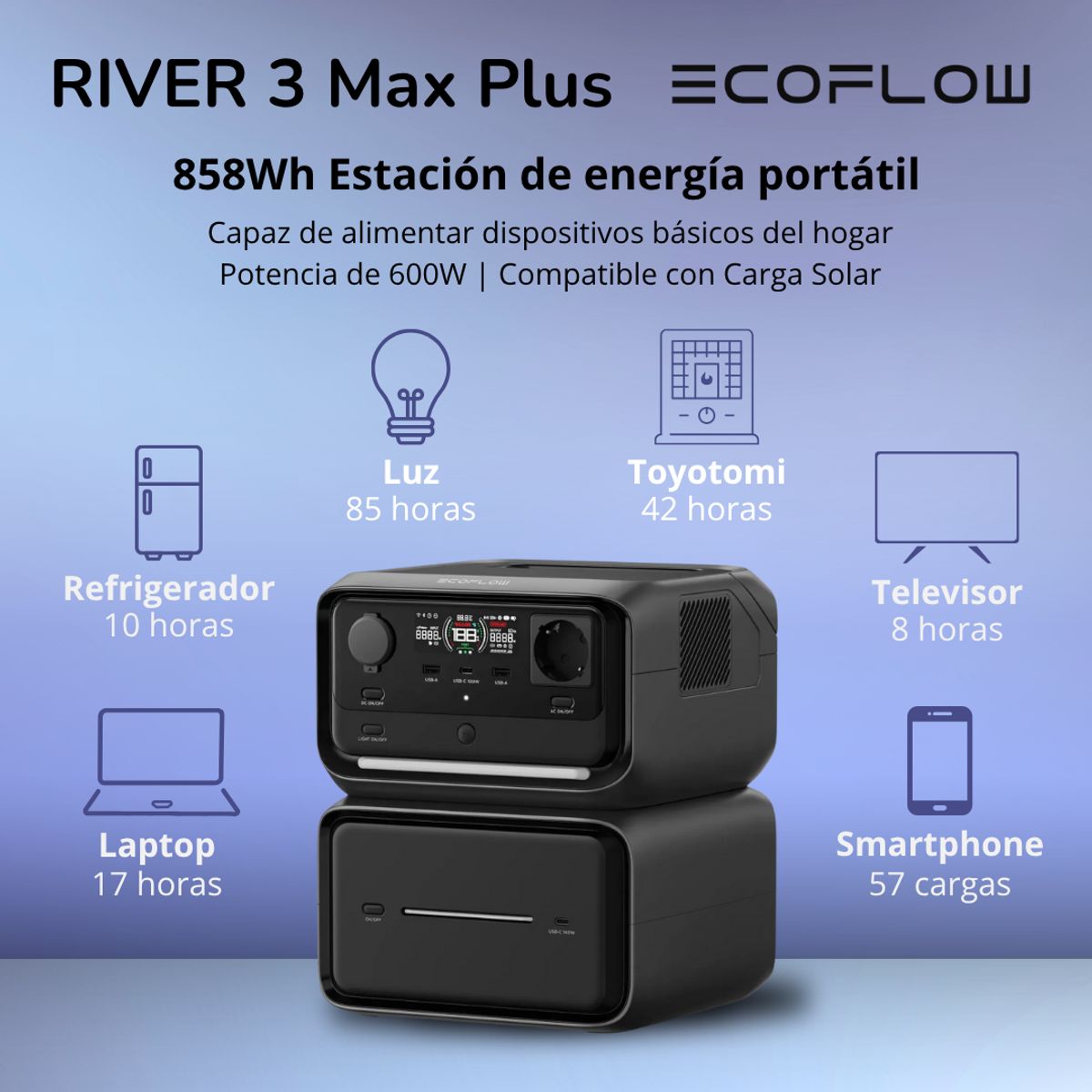 ECOFLOW - Generador EcoFlow River 3 Max Plus 600W 858Wh