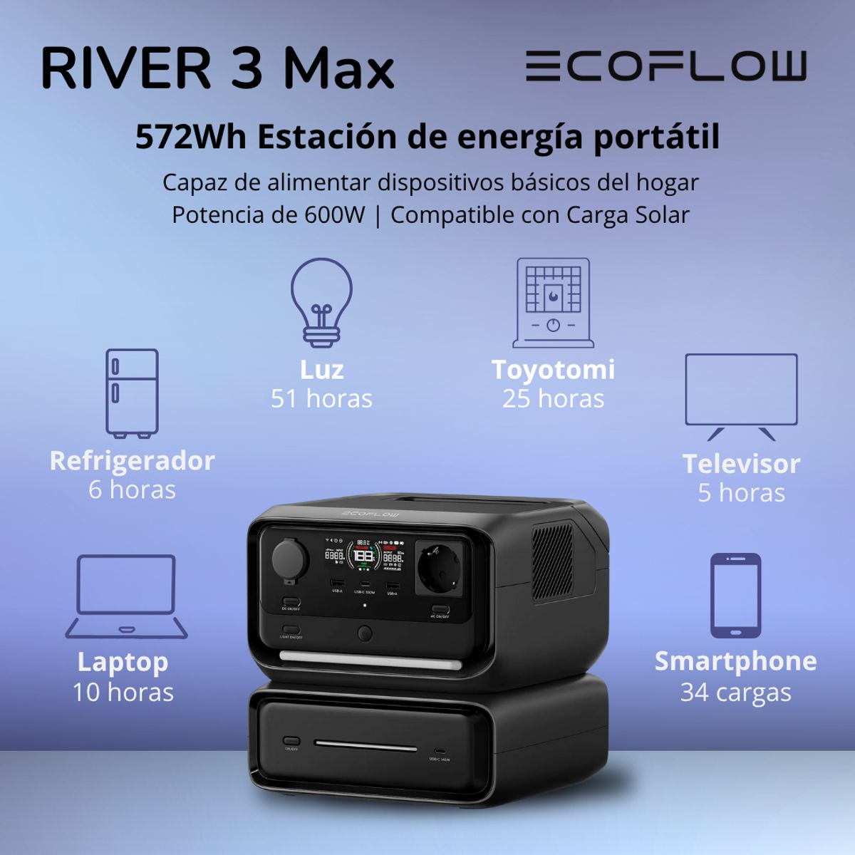 ECOFLOW - Generador EcoFlow River 3 Max 600W 572Wh