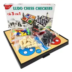 GENERICO - Juego de mesa 3 en 1 ludo damas y ajedrez familiar