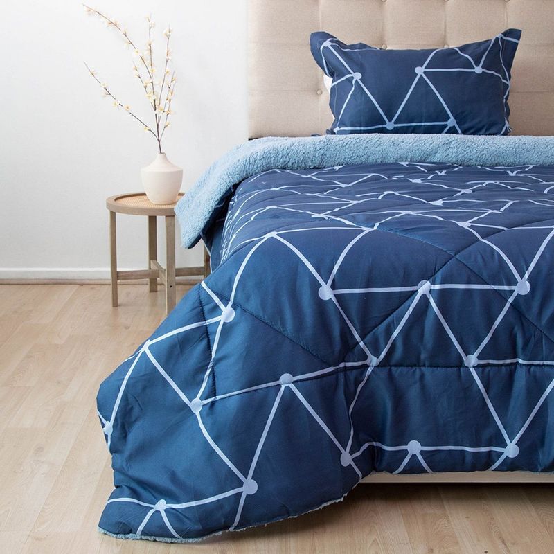 DORAL - Plumón sherpa estampado 1,5 plazas celeste