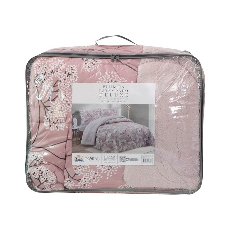 DORAL - Plumón sherpa estampado 1,5 plazas rosa