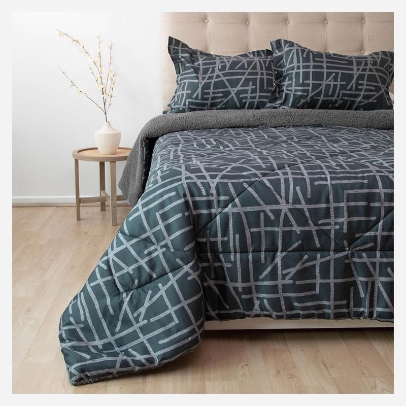 DORAL - Plumón sherpa estampado 2 plazas gris