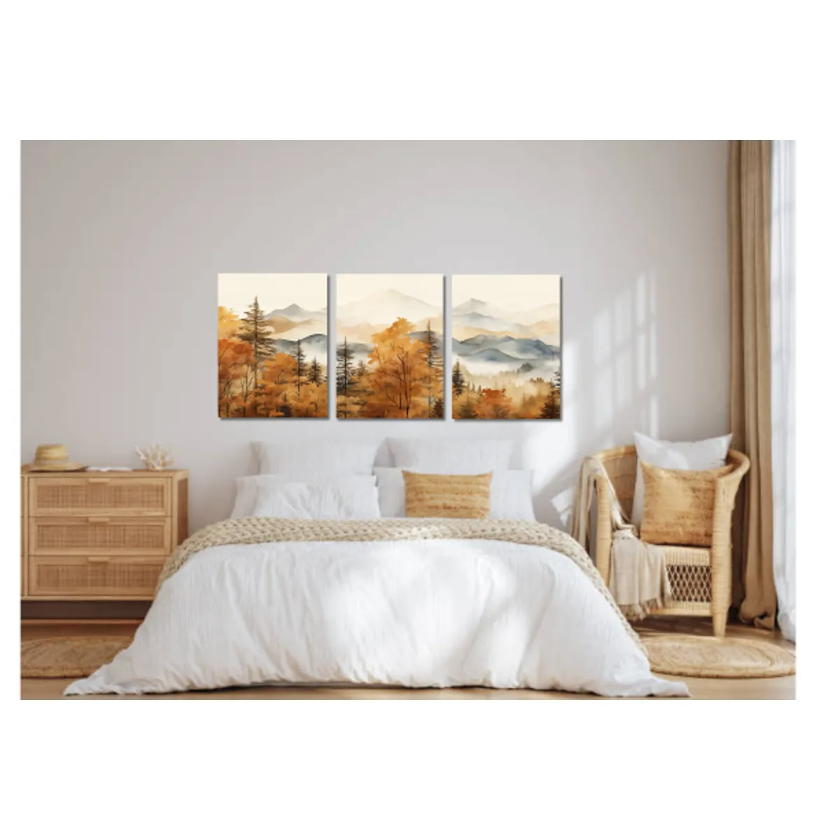 LOS REGALONES - Cuadros Lienzo Canvas 1.6 Mts x 80cm Montañas y Bosques Otoñales