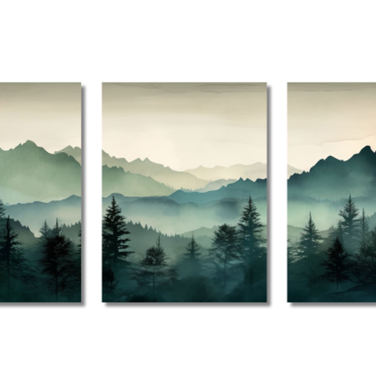 LOS REGALONES - Cuadros Lienzo Canvas 1.6 Mts x 80cm Montaña Verde Salvia