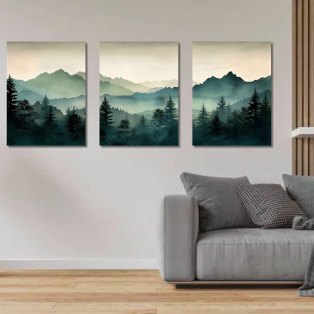 LOS REGALONES - Cuadros Lienzo Canvas 1.6 Mts x 80cm Montaña Verde Salvia