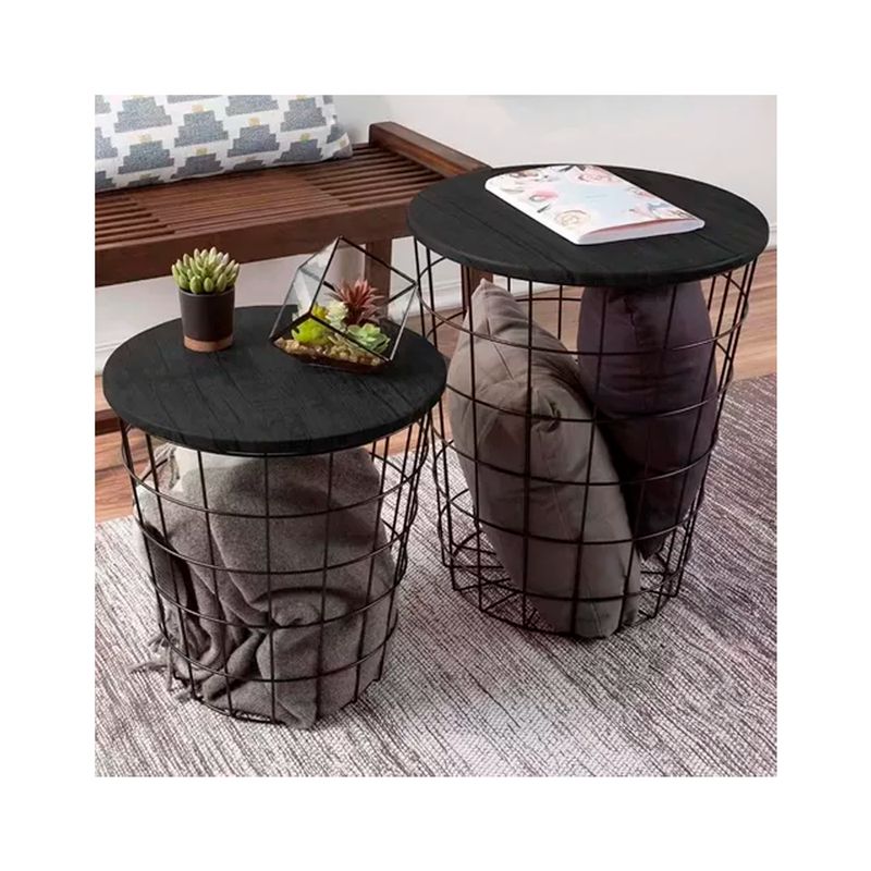 GENERICO - Juego 2 Mesa De Centro Lateral Organizador Canasto Redondo
