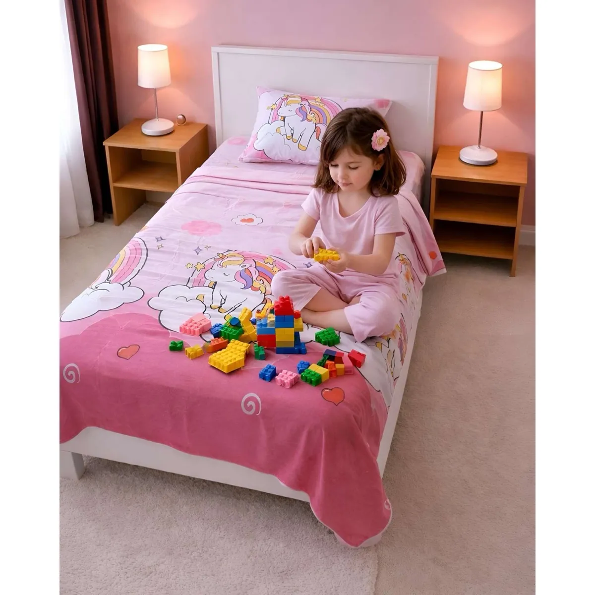 GENERICO - JUEGO DE SABANA DE NIÑA UNICKAWAII PLAZA Y MEDIA 3 PCS