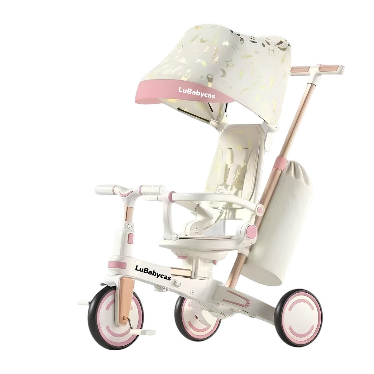 LUBABYCAS - Triciclo Balance Plegable Con Bolso 9 En 1 LuBabycas Rosado