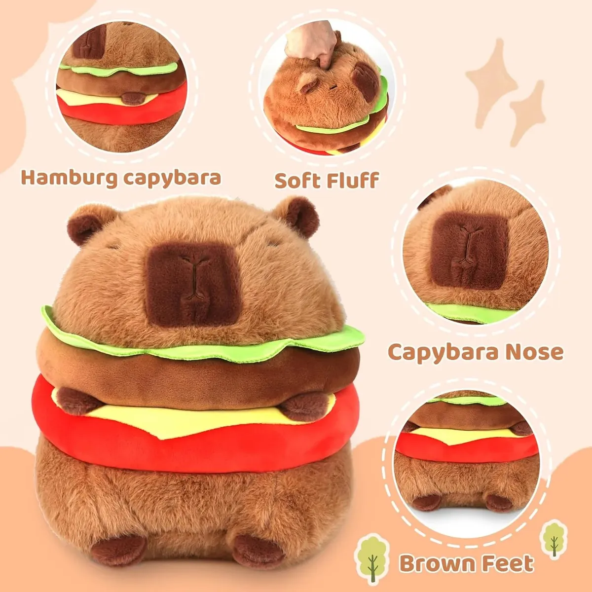 GENERICO - Peluche Capibara Hamburguesa Felpa Animal Kawaii