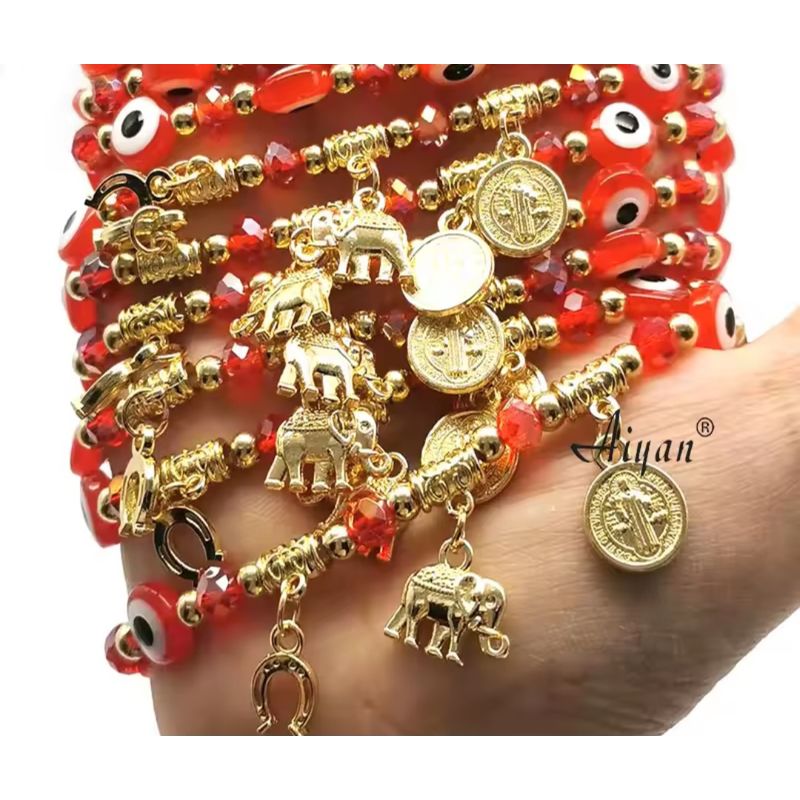 GENERICO - Pulsera OJO TURCO elasticada Elefante suerte y San Benito