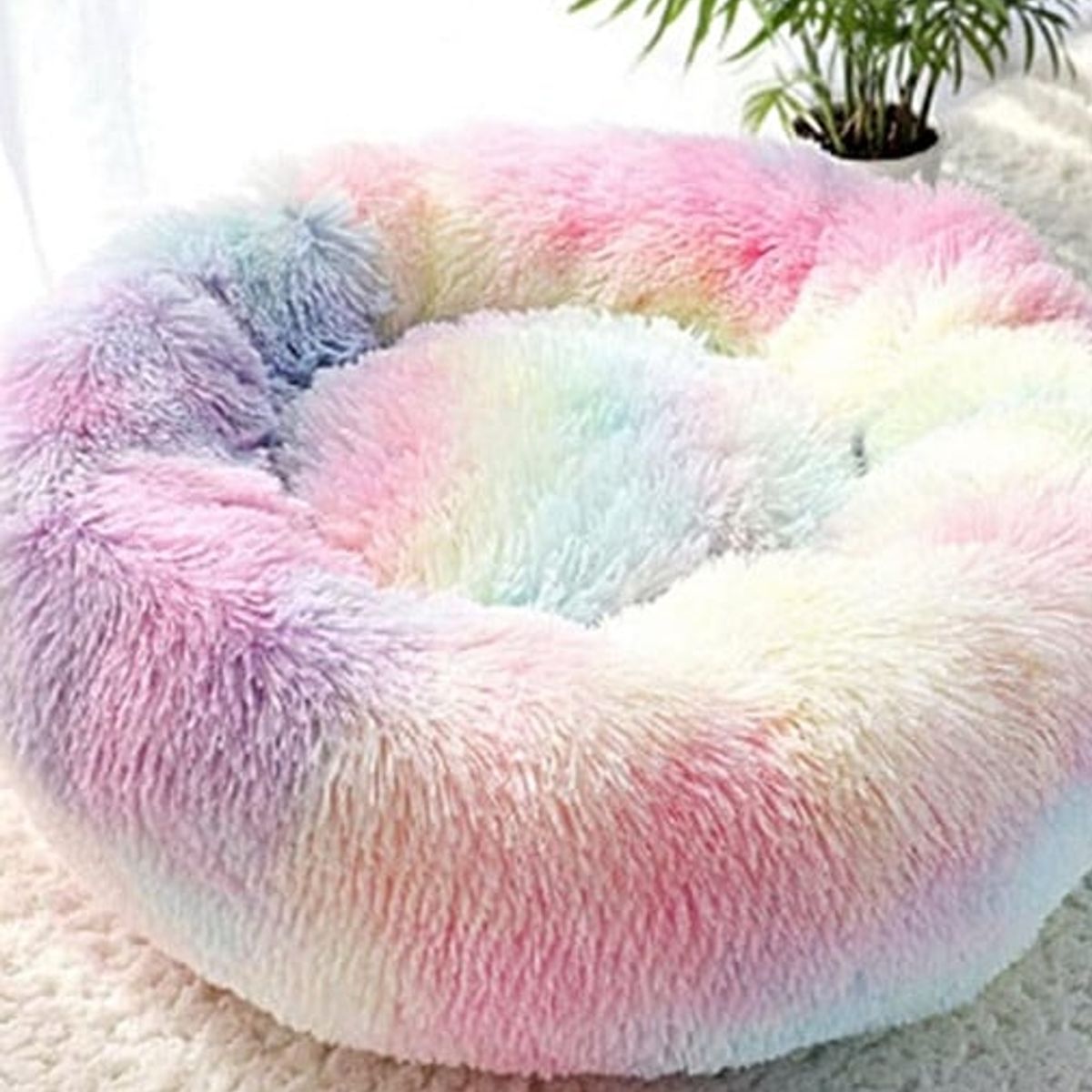 GENERICO - Cama cojin de chiporro redondo para mascotas  60cm ARCOIRIS