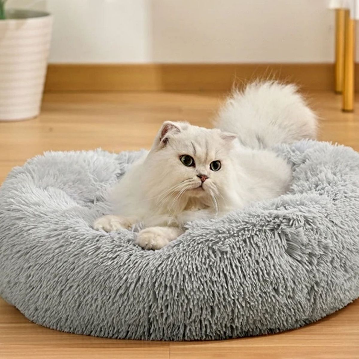 GENERICO - Cama cojin de chiporro redondo para mascotas  60cm GRIS