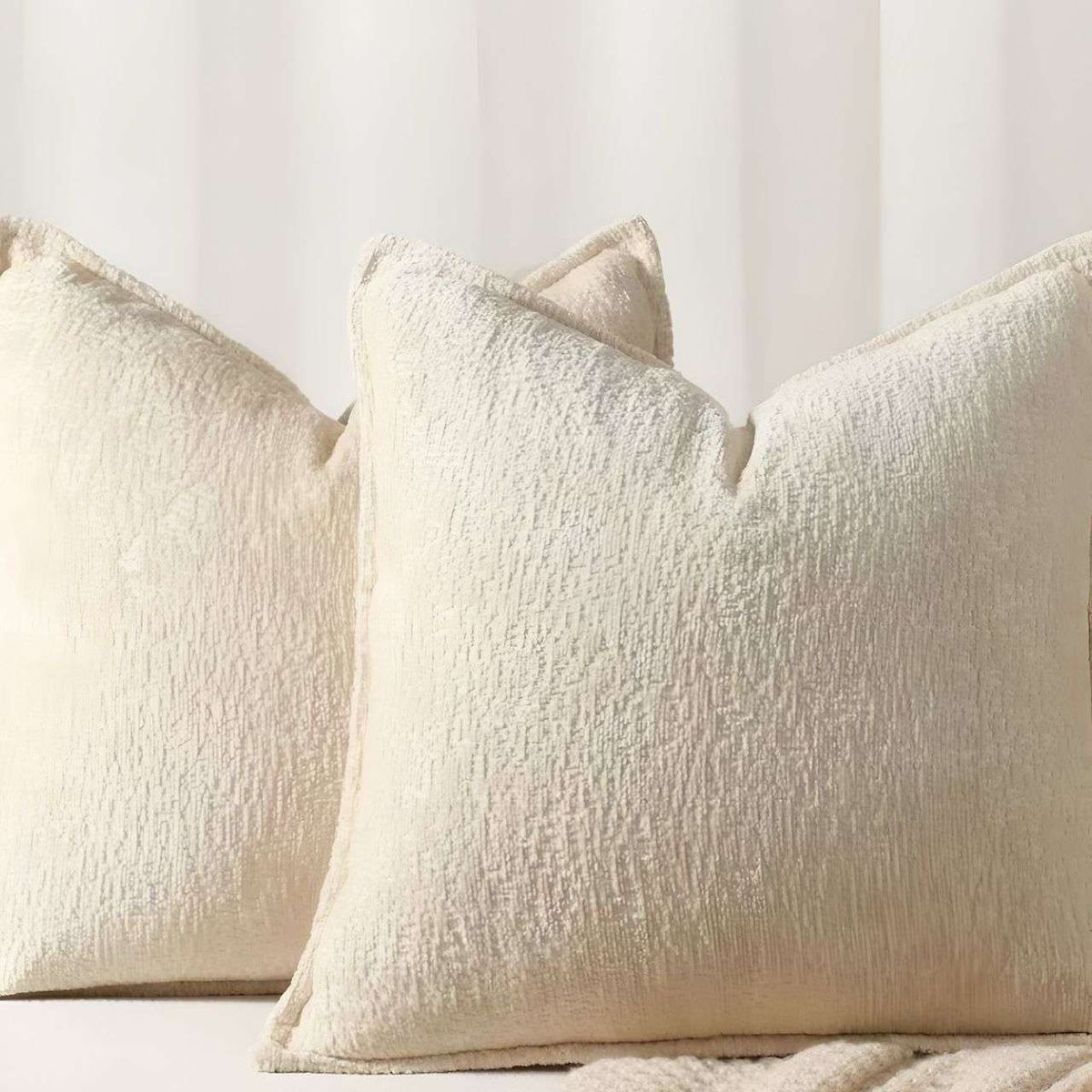 GENERICO - SET DE 2 FUNDAS DE COJIN CHENILLE 45x45 BLANCO