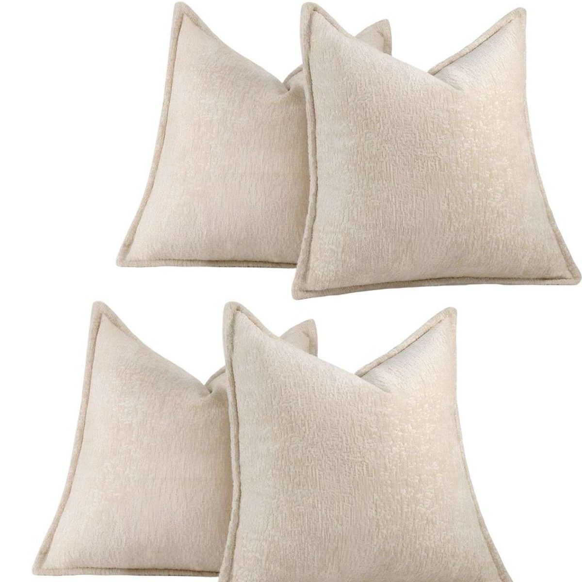 GENERICO - SET DE 4 FUNDAS DE COJIN CHENILLE 45x45 BLANCO