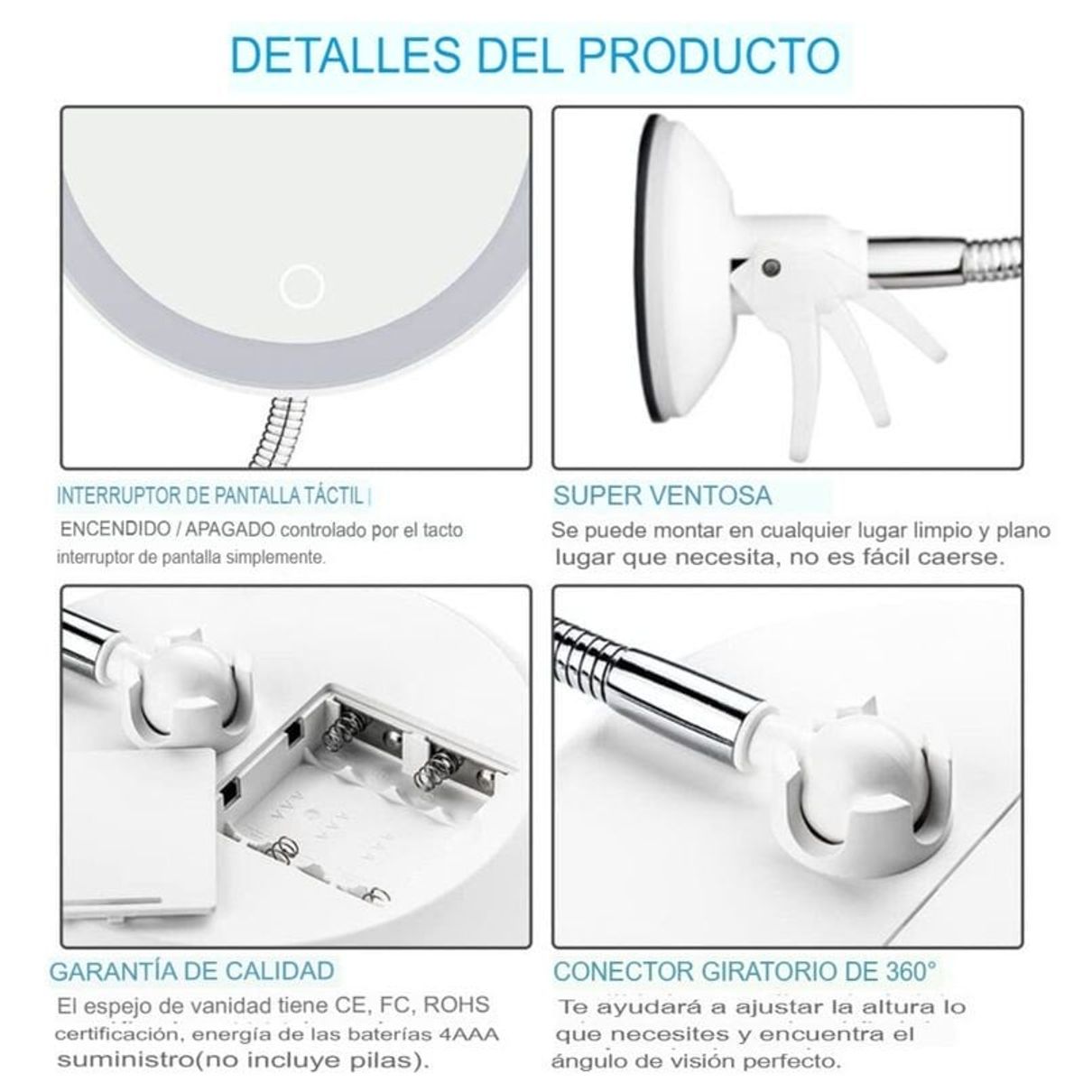 GENERICO - Espejo de Maquillaje con aumento x10 y luces LED