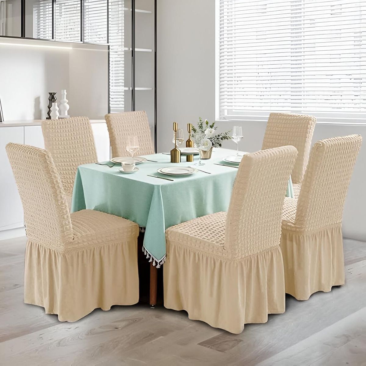 GENERICO - JUEGO DE 6 FUNDA DE SILLA TURCAS BEIGE