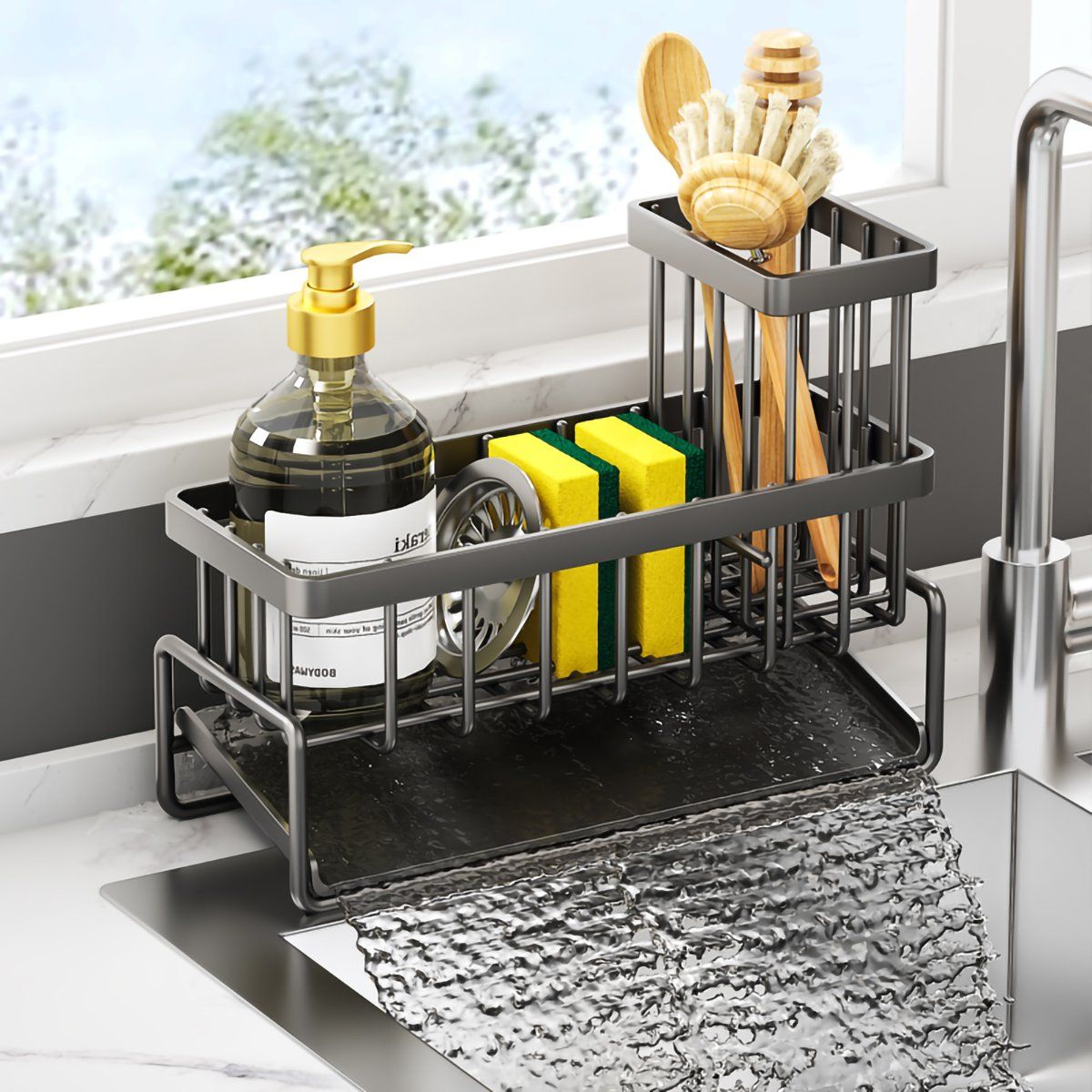 GENERICO - Portaesponjas Para Fregadero De Cocina Con Tubo Para Palillo