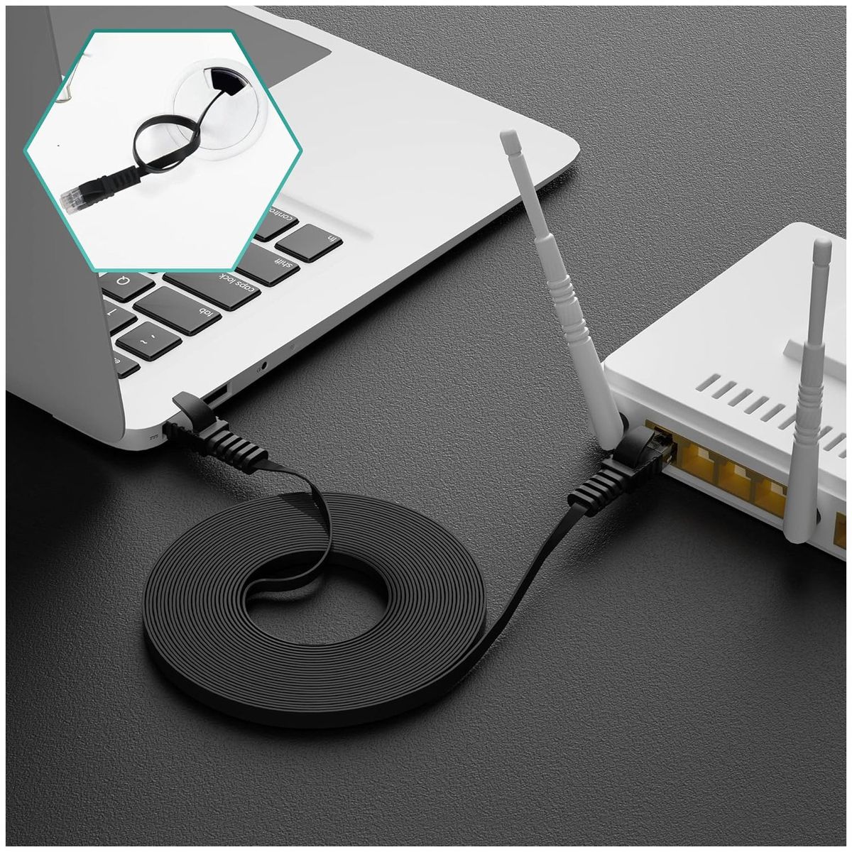 KUANGYE - cable ethernet red lan 30m reforzado cat6 internet consola negro