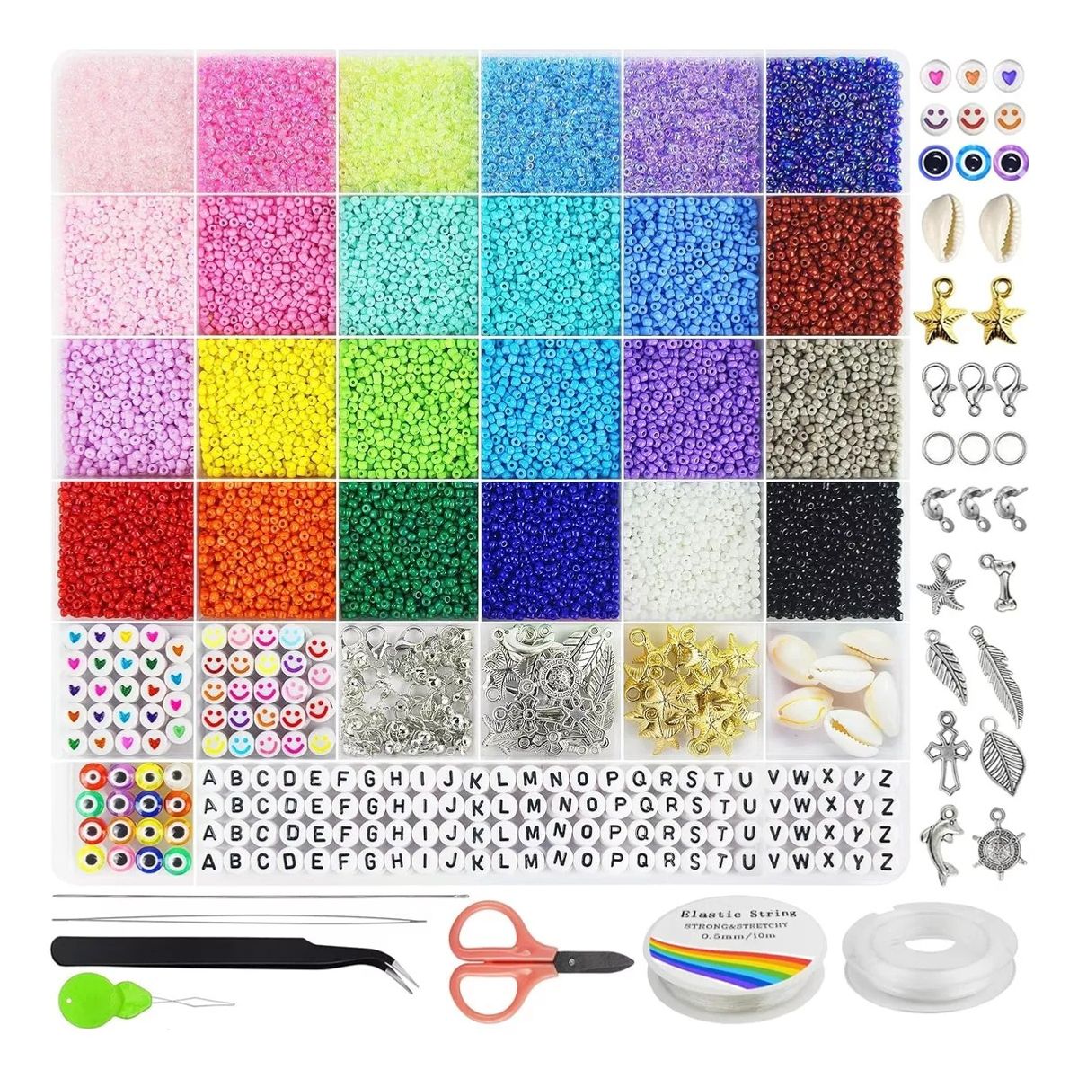 KUANGYE - Kit Para Hacer Pulseras De Mostacillas 24 Colores 17000 Uds