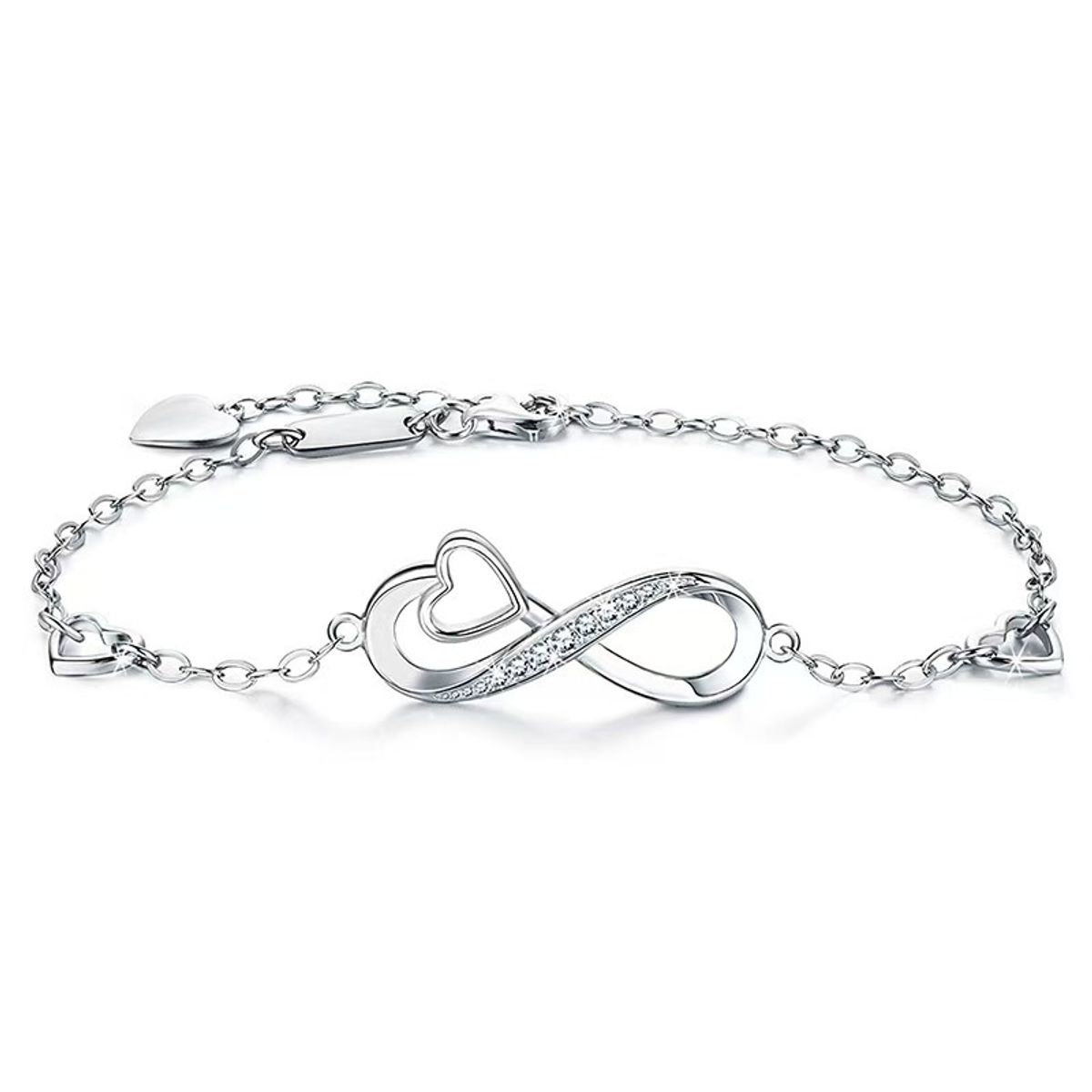 KUANGYE - Pulsera Infinito Corazon Bañado en plata Juvenil Regalo Joya Muje
