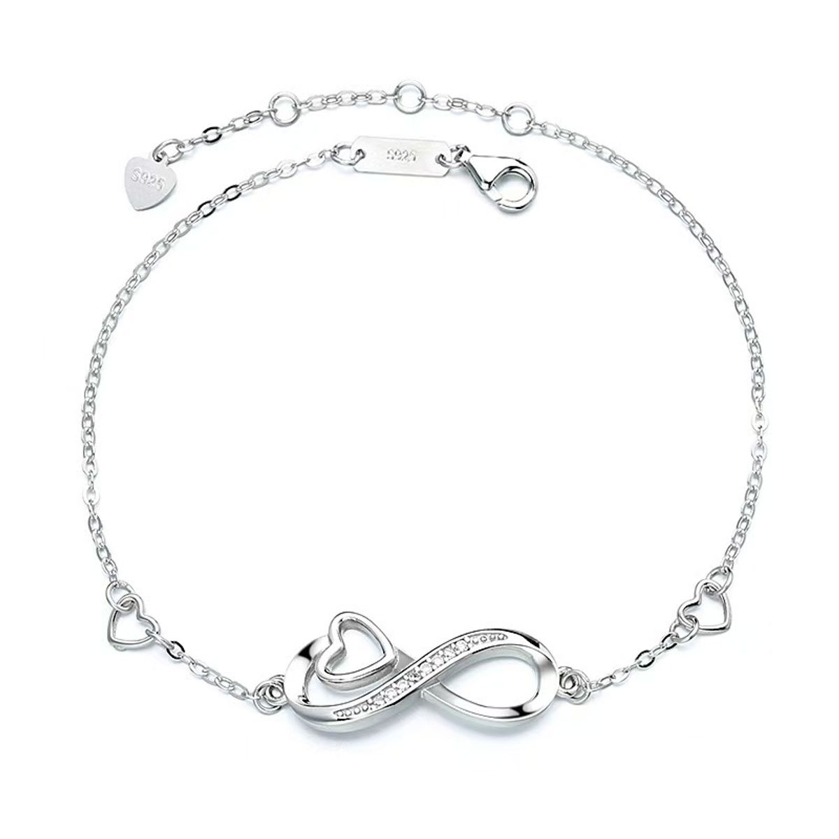 KUANGYE - Pulsera Infinito Corazon Bañado en plata Juvenil Regalo Joya Muje