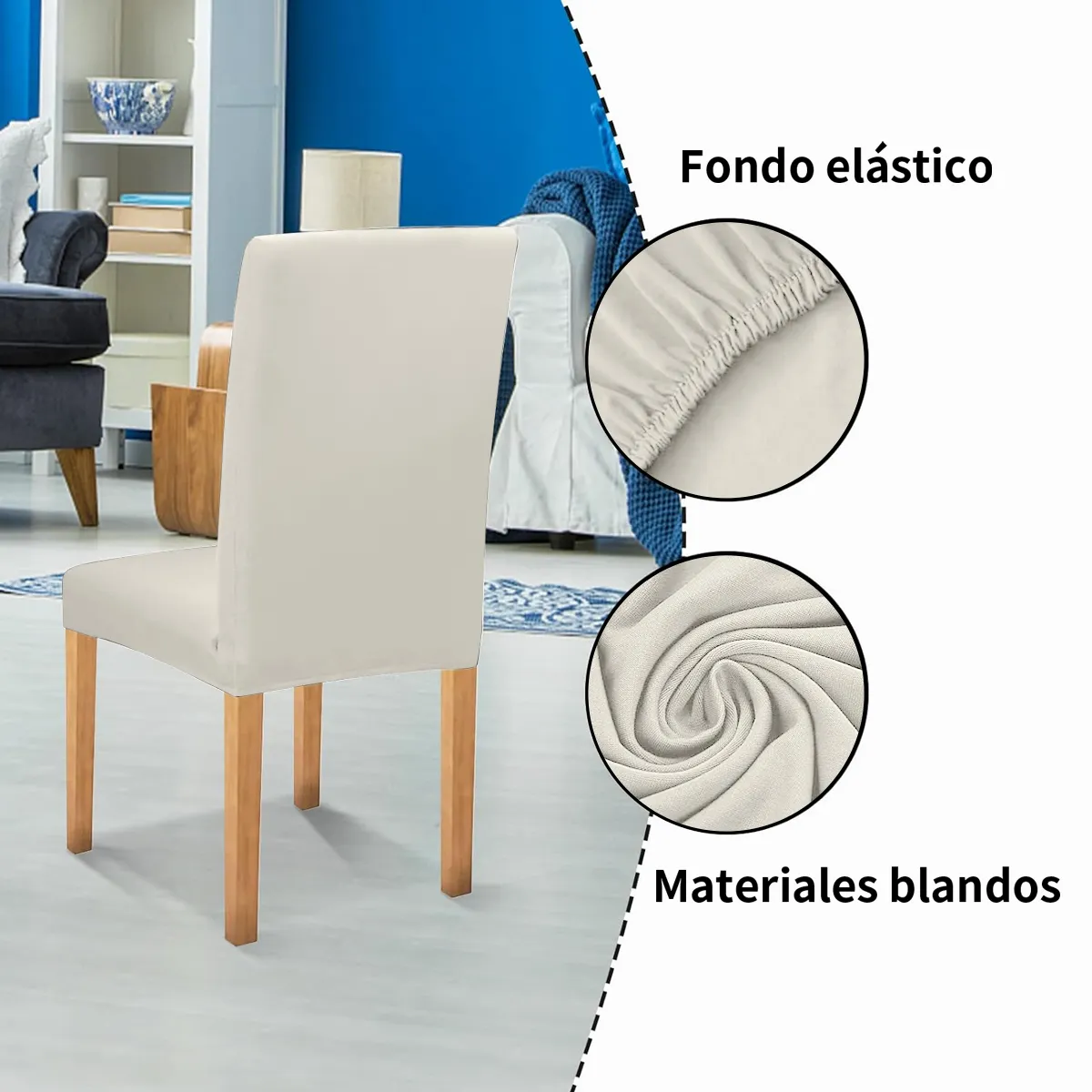 SUPERCENTER - Pack 6 Fundas Cubre Premium Comedor Asientos Tela Gruesa Crema