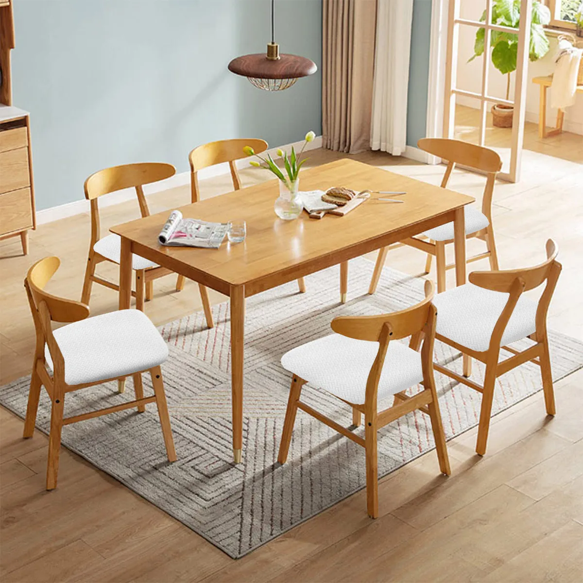 SUPERCENTER - Set 6 Funda Protectora Asiento Elástica Para Silla Comedor Crudo