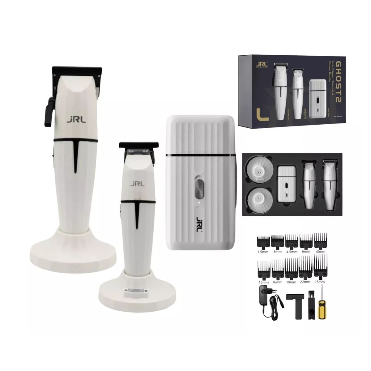 JRL PROFESSIONAL - JRL Pro Combo Onyx Blanco Ghost 2 Clipper Trimmer y Shaver