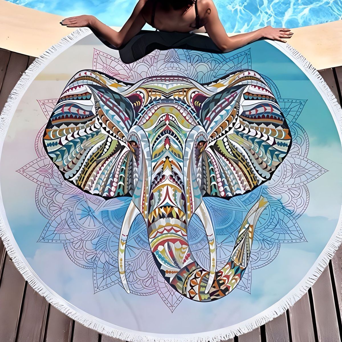 GENERICO - Toalla Manta redonda playera con diseño elefante