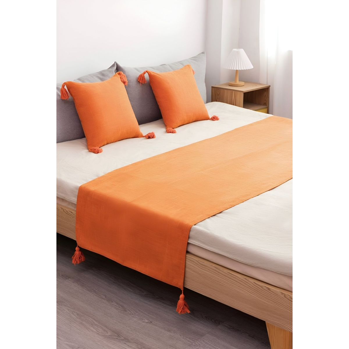 GENERICO - JUEGO DE PIECERA DE CAMA CON 2 FUNDAS MODELO LINO NARANJA